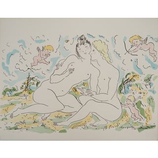 Léonard Tsuguharu Foujita, Couple of Women and Cherubs, Original Engraving For Sale