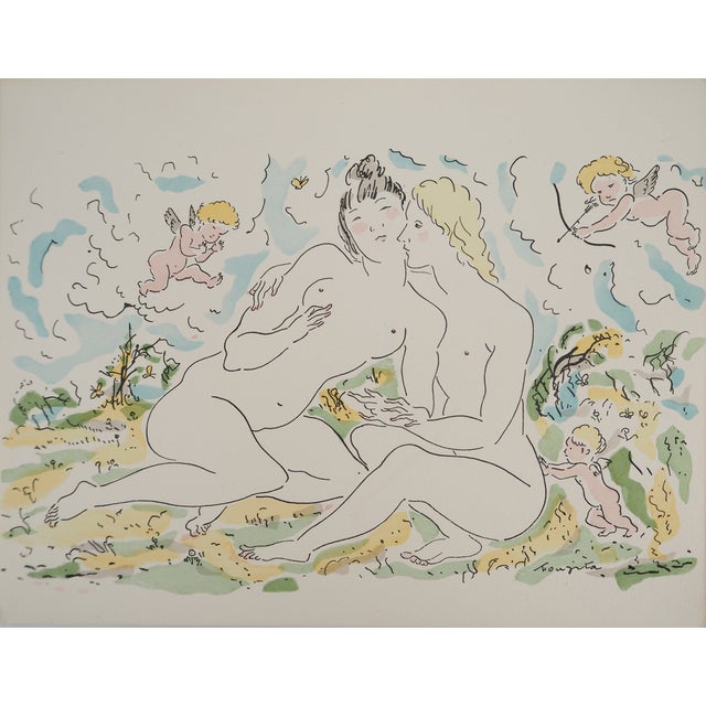 Léonard Tsuguharu Foujita, Couple of Women and Cherubs, Original Engraving For Sale