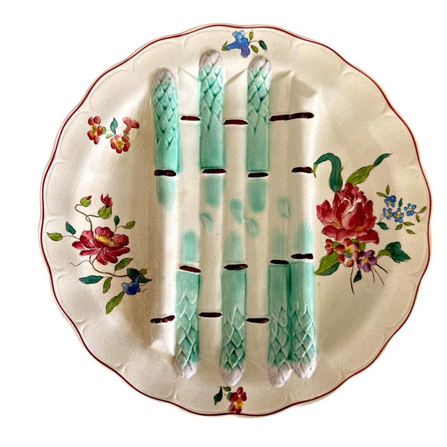 Vintage French Majolica Longchamp Hand-Painted Asparagus Plates - Set of 4 For Sale In Los Angeles - Image 6 of 7