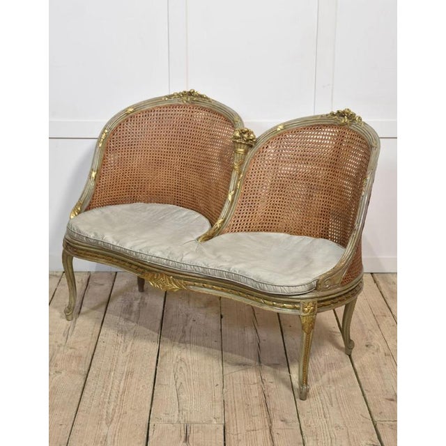 Painted and Parcel Gilt Caned Canape Sofa For Sale - Image 3 of 14
