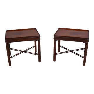 Pair Chippendale Mahogany Living Room Lamp End Tables For Sale