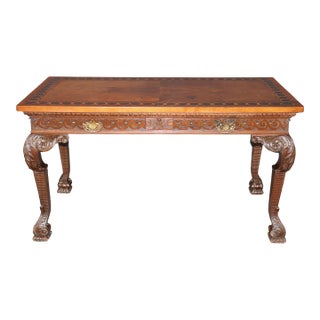 Antique Georgian Style Carved Console Table With Inlaid Wood Top For Sale