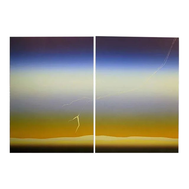 1984 "Lightening I & II" Noel DeGaetano Hand Signed Fine Art Collagraph Diptych - a Pair For Sale