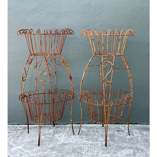 Vintage Distressed Wire Plant Stands - A Pair For Sale In West Palm - Image 6 of 12