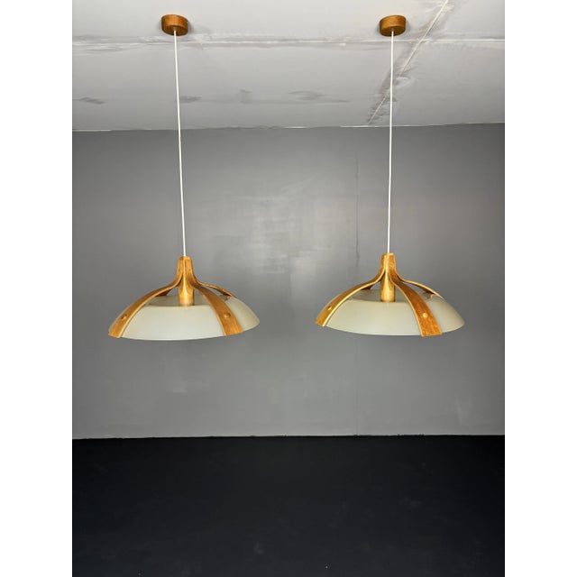 Mid-Century Space Age Layered Walnut Model 328 Pendants from Temde, 1960s, Set of 2 For Sale - Image 13 of 18