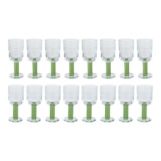 Sagaform Set of 16 Modernist Handblown Wine or Cocktail Glasses With Green Bases For Sale