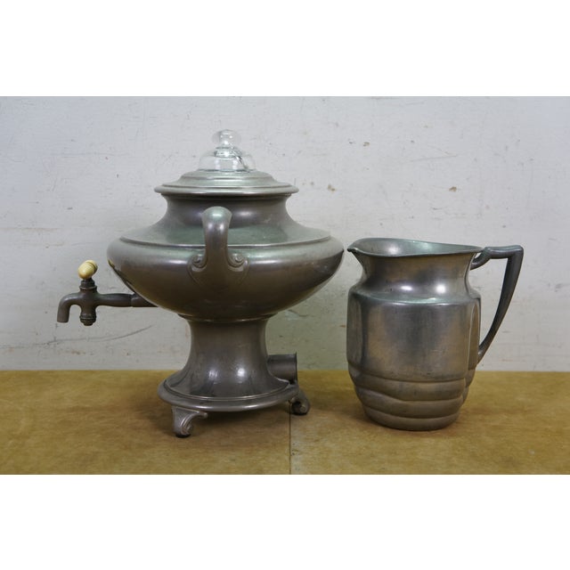 Late 20th Century Pewter Coffee Tea Samovar Service Percolator Creamer Pitcher Sugar Bowl - 4 Pcs For Sale - Image 4 of 18