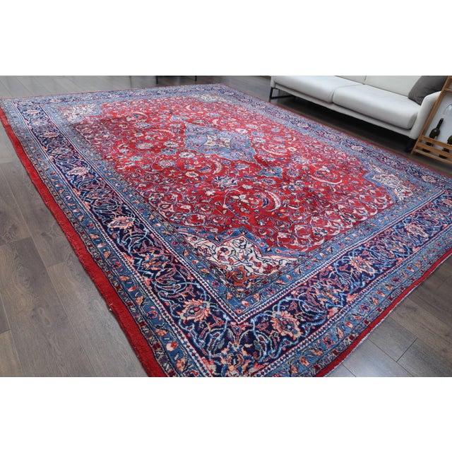 1970s 1970s Vintage Persian Handmade Wool Cotton Red Area Rug For Sale - Image 5 of 11