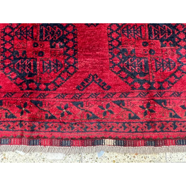 Textile Red Turkmen Tribal Hand-Knotted Wool Rug - 4'3" X 5'5" For Sale - Image 7 of 11