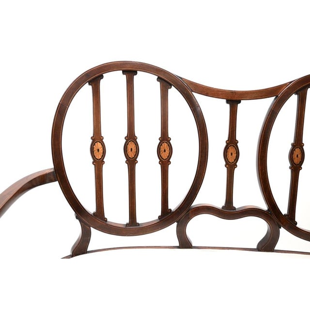 Wood Antique Inlaid Edwardian Settee, 1900 For Sale - Image 7 of 12