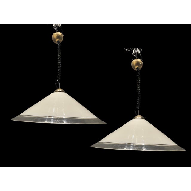 Murano Glass Light Pendant Set of 2 1970 Large hand blown white murano shades Height 77 cm Width 63 cm Depth 63 cm...