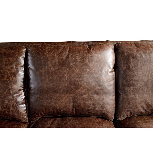 English Rolled Arm Love Seat - Dark Brown Leather For Sale - Image 4 of 9