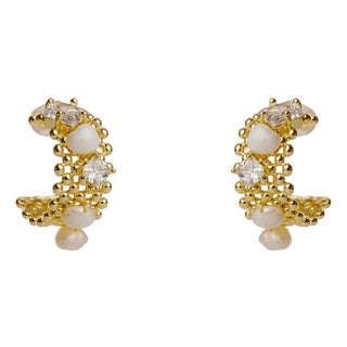 Filigree Design Pearl & Diamond Hoop Earrings, A Pair For Sale