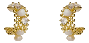 Filigree Design Pearl & Diamond Hoop Earrings, A Pair