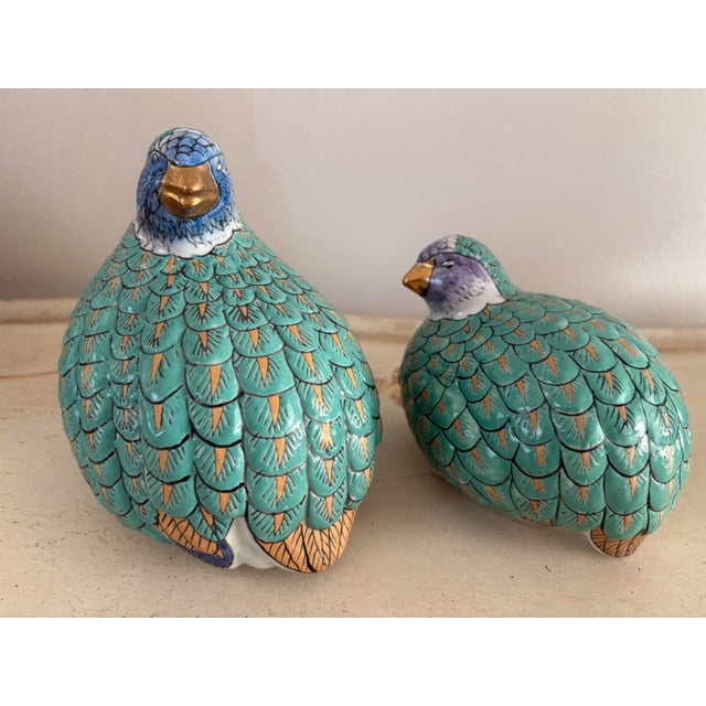 Hollywood Regency Vintage Hand Painted Chinese Quail Statues - A Pair For Sale - Image 3 of 8