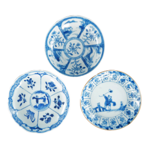 Three Chinese Kangxi Blue and White Saucers 18th Century