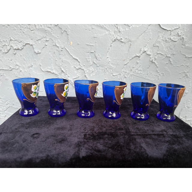 Mid 19th Century European Cobalt Blue & Gilt Enamel Glass Decanter Set With Six Cordial Glasses For Sale - Image 12 of 12