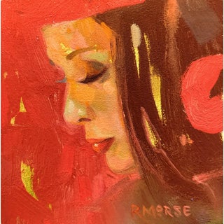 Red by Ryan Morse | Oil on panel Portrait of a woman with a red background. For Sale