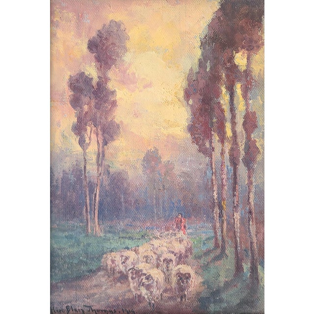 Impressionist Alice Blair Pollard Antique Oil Painting Early California Pastoral Sunset With Sheep For Sale - Image 3 of 15