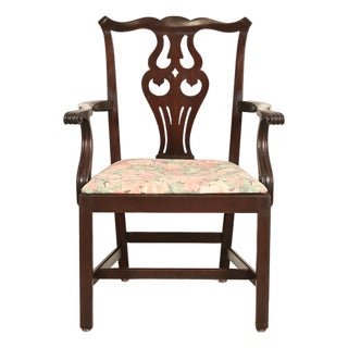 Ethan Allen Georgian Carved Mahogany Armchair For Sale