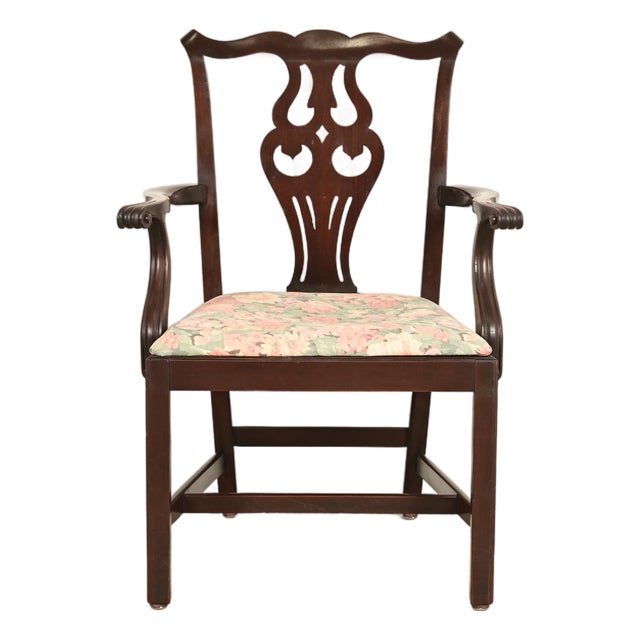 Ethan Allen Georgian Carved Mahogany Armchair For Sale