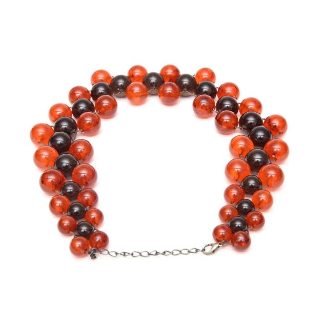 Modern Vintage Two Colored 3 Row Resin Ball Necklace on Wire For Sale - Image 3 of 8