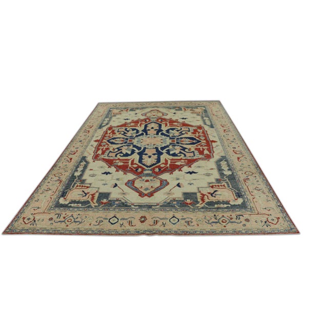 Early 21st Century Early 21st Century Turkish Blue & Red Fine Woven Oushak Rug For Sale - Image 5 of 6