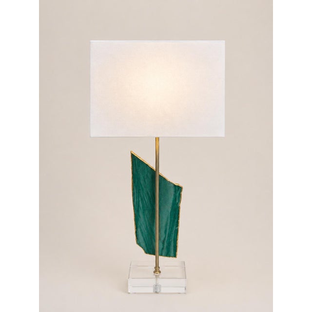 Make a statement with this striking table lamp featuring a natural Green Aventurine slab, hand-finished with elegant 24K...