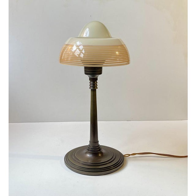 1930s Art Deco Table Lamp in Bronze and Striped Glass from Fog & Mørup, 1930s For Sale - Image 5 of 12