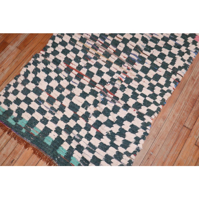 Mid-Century Modern Vintage Zabihi Collection Moroccan Checkerboard Runner - 3'2" x 7'6" For Sale - Image 3 of 8