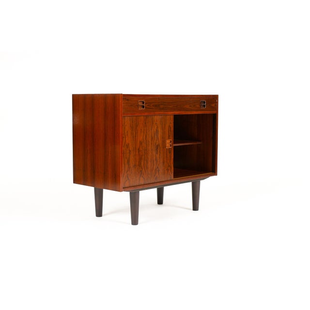 1960s 1960s Danish Modern Mid Century Compact Rosewood Credenza Sideboard — Sliding Doors + Shallow Drawer For Sale - Image 5 of 9