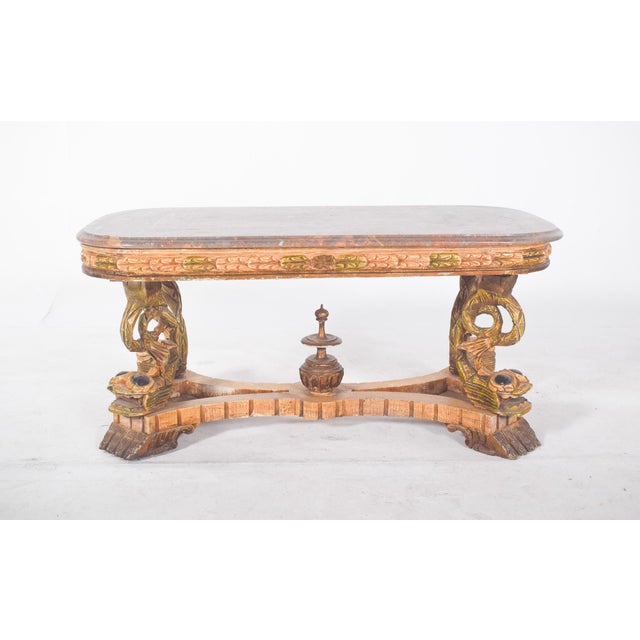 Wood Rectangular Coffee Table with Marble Top, 1920s For Sale - Image 7 of 13