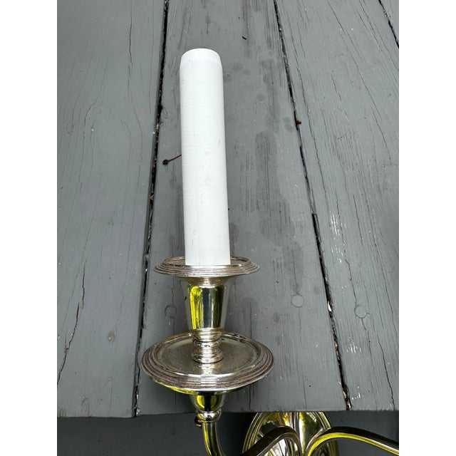 Silver Set of Three Vintage Caldwell Two Arm Silver Plated Wall Sconces For Sale - Image 8 of 9