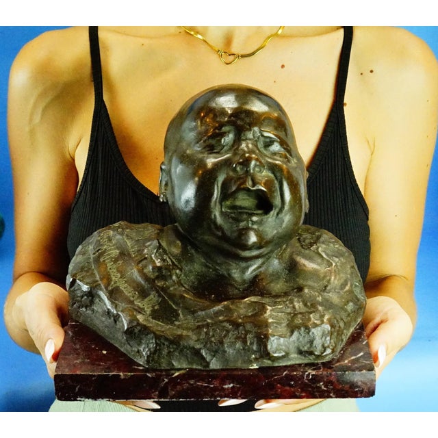 Pietro Ceccarelli, Bust of Newborn Baby First Cry, 1890s, Bronze and Marble For Sale - Image 6 of 18