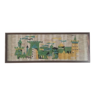 Mid Century Medieval Castle Art on Woven Textile For Sale