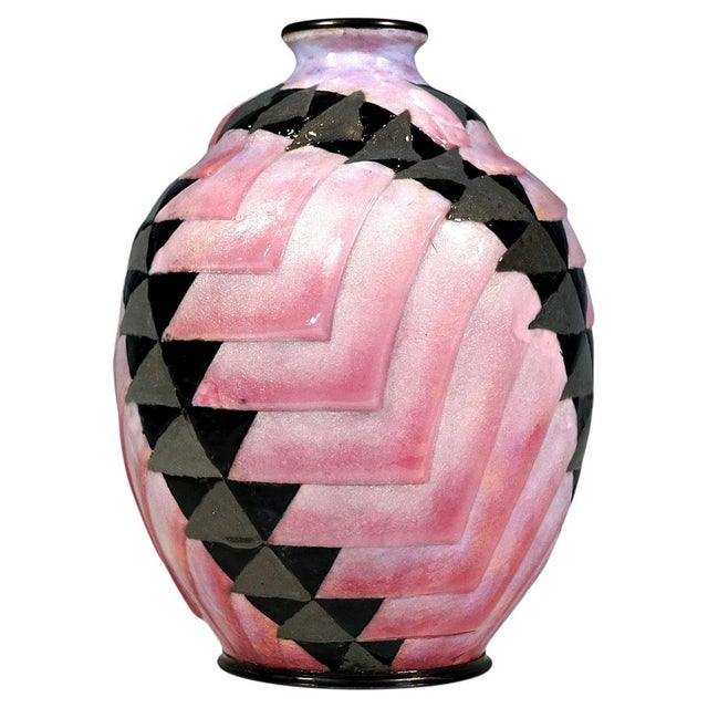 Copper Large Art Deco Enamel Vase by Camille Faure, France, 1930s For Sale - Image 8 of 8