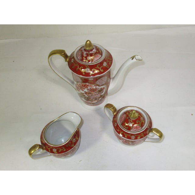 Japanese Hand Painted Gold Imari Japanese Porcelain Tea Service, 3 Pc For Sale - Image 3 of 11