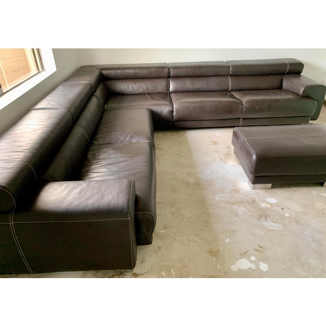 Modernist Espresso Italian Leather Sectional & Ottoman For Sale - Image 4 of 10
