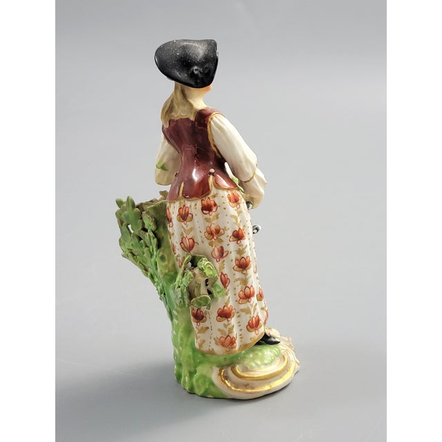Georgian Porcelain Shepherdess with Lamb Figure from Derby, 1750s For Sale - Image 5 of 10