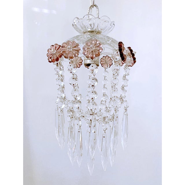 Vintage Parachute Chandelier With Hand Cut Glass Dish and Amethyst Colored Rosettes For Sale In New York - Image 6 of 6