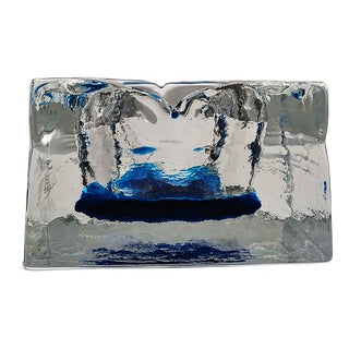 Square Ashtray in Hand-Worked Murano Glass with Ice Cube Effect, 1970s For Sale