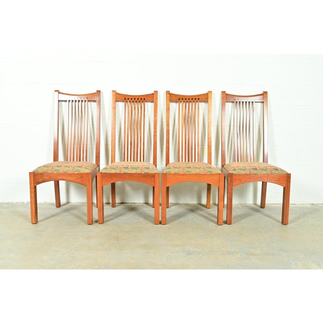 An exceptional set of four Mission or Arts & Crafts style high back spindle dining chairs By L. & J.G. Stickley USA, 1998...