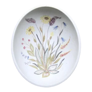 Mid Century Modern Wildflowers Vilda Blommr Series Stoneware Bowl by Lars Thoren for Röstrand Sweden 1940s