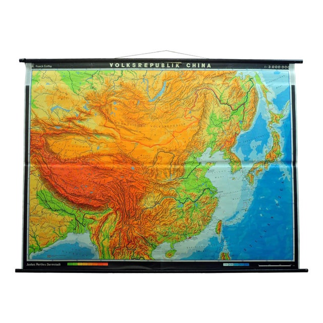 Large Vintage People's Republic of China Poster Wall Chart Rollable Map For Sale