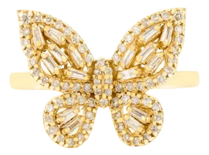 18k Gold Diamond Butterfly Ring Whimsical Jewelry for Her Size 7