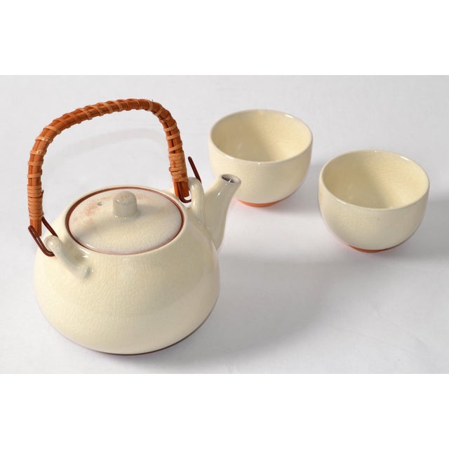 Japanese Vintage Japanese Tea Handmade Stoneware Ceramic Kotobuki - Set of 3 For Sale - Image 3 of 15