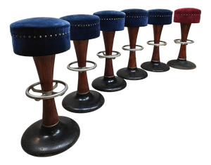 Vintage Art Deco French Cafe Bar Stools, 1940s, Set of 6
