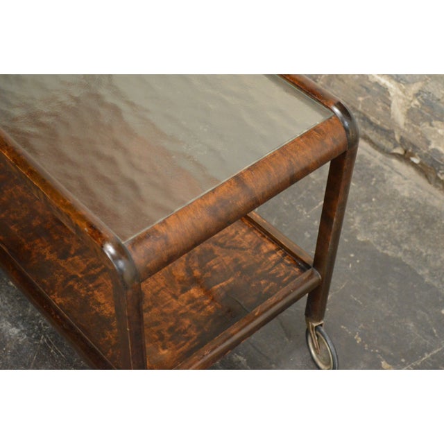 Art Deco Swedish Flame Birch Bar Cart Trolley For Sale In Atlanta - Image 6 of 8