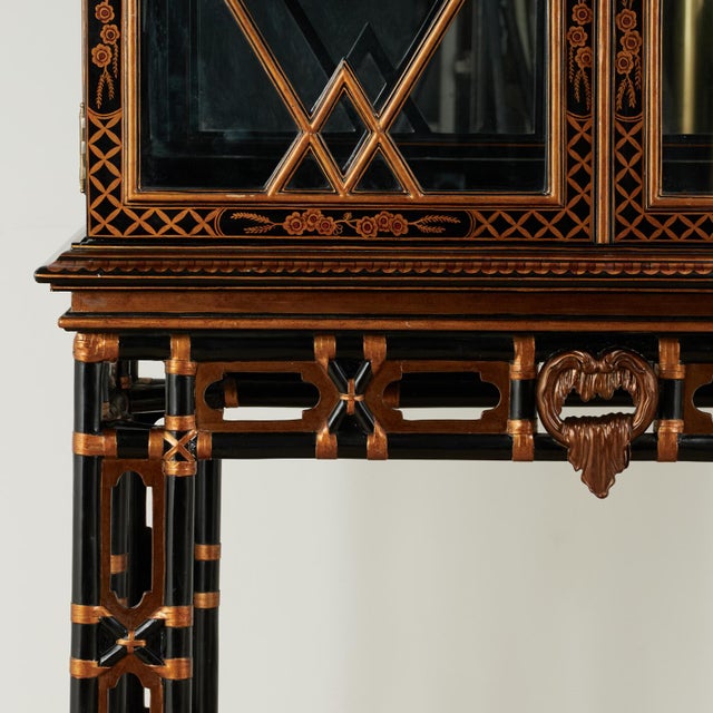 Black Vintage Chinese Chippendale Style Pagoda Glass Front Cabinet on Stand by Maitland Smith For Sale - Image 8 of 18