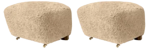 Set of Honey Smoked Oak Sheepskin the Tired Man Footstools by Lassen